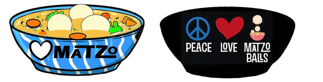 Matzo balls photo booth prop featuring vibrant bowl design and peace love matzo balls graphic for festive events.
