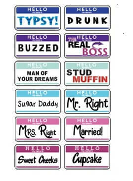 "Name Tags-  6 piece Collection" - Photo Booth Sign Props . Set of 6 - Double Sided