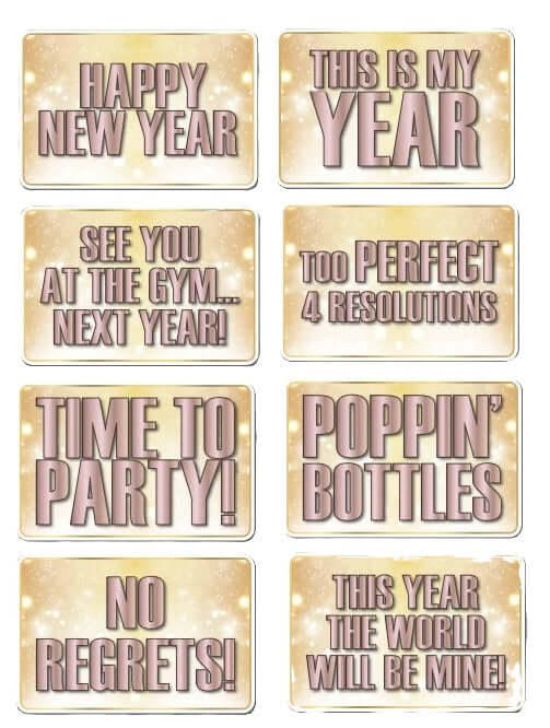New Years Celebration - Photo Booth Prop Set- 4 pieces featuring elegant signs for party fun.