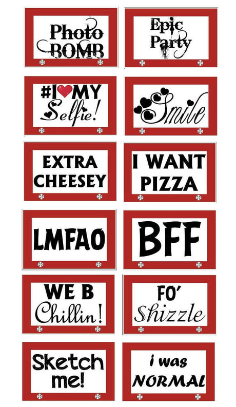 Cheesey Party Set 6-piece photo booth sign props featuring fun phrases for memorable party moments.