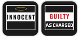 Innocent and Guilty sign props for party fun, black and white design, suitable for themed events and gatherings.
