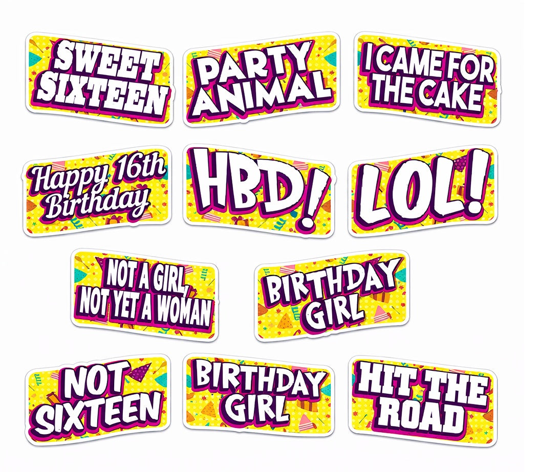Sweet Sixteen Photo Booth Props Set For Birthday Party Eight By Five Inches Each