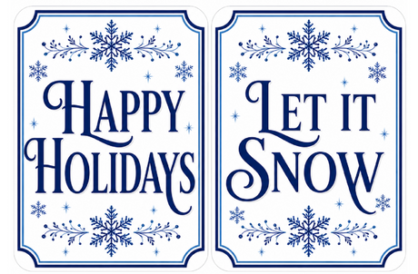 Holiday Corporate - Photo Booth Sign Props . Set of5  - Double Sided featuring "Happy Holidays" and "Let it Snow" designs.