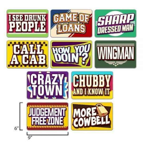 Funny photo booth sign props set of 5, double-sided, featuring humorous phrases for events and parties.