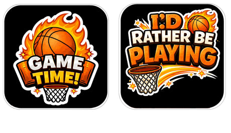 Basketball Prop Set for Photo Booths and Sports Themed Parties Premium Party Props Kit featuring fiery basketball graphics.