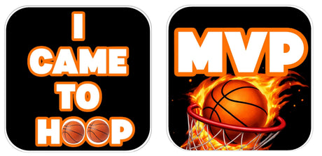 Basketball Prop Set for Photo Booths and Sports Themed Parties Premium Party Props Kit featuring I Came to Hoop and MVP designs.