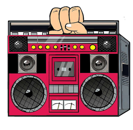 Big hand boom box prop with PopSocket, ideal for photo booths, 15" wide with anti-glare quality.