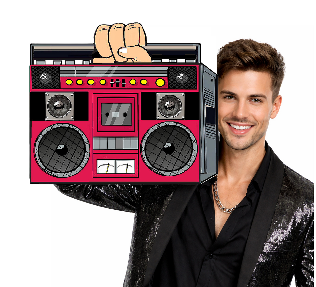 Big and Oversized Hand Holding Boom Box Photo Booth Prop with Pop Socket 15 Inch 6mm Thick
