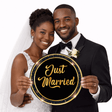 Wedding Elegance 5 round Prop set featuring a couple holding a 'Just Married' sign, perfect for celebrations.