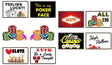 Colorful Casino Night photo booth prop set featuring 5 fun signs and poker chips for festive occasions.