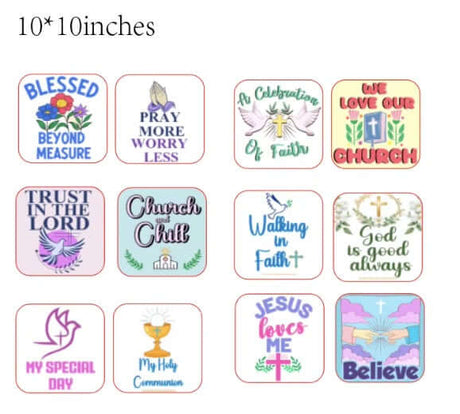 Colorful Church/ Communion Prop Set featuring 12 vibrant sayings on PVC props, perfect for celebrations and gatherings.