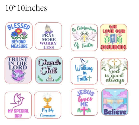Colorful Church/ Communion Prop Set featuring 12 vibrant sayings on PVC props, perfect for celebrations and gatherings.