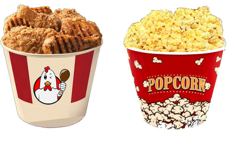 Large fried chicken bucket and popcorn cup, perfect for enhancing any junk food collection set.