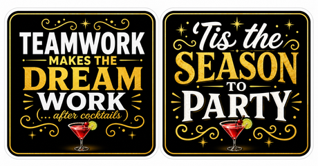 Christmas Corporate - Photo Booth Sign Props . Set of5  - Double Sided featuring funny cocktail signs.