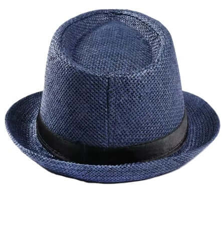 Gatsby Dark Blue Fedora - classic navy blue fedora with textured finish and black band for vintage styles.