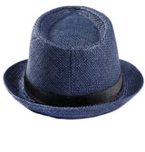 Gatsby Dark Blue Fedora - classic navy blue fedora with textured finish and black band for vintage styles.