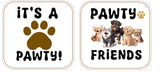 Colorful dog party photo booth props featuring paw prints and cute dog characters, perfect for a fun pet celebration.