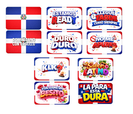 SPANISH DOMINICANO Collection - Photo Booth Sign Props in Spanish - Set of 5 - Double sided (Copy) showing vibrant designs.