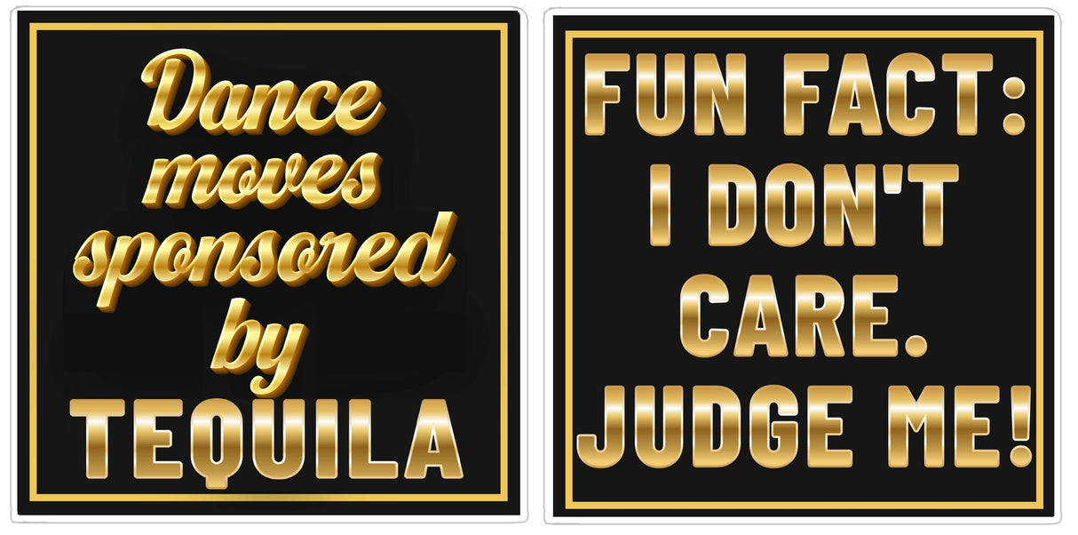 Booze Black and Gold Prop Set featuring fun tequila-themed quotes for party decor and events.