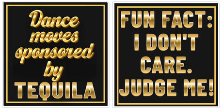 Booze Black and Gold Prop Set featuring fun tequila-themed quotes for party decor and events.