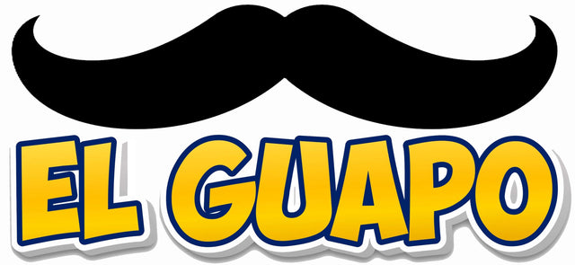 El Guapo Big Individual Prop featuring a bold mustache and vibrant text for decoration or fun events.