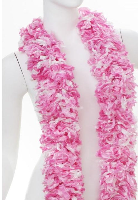 Vibrant featherless Luau Pink boa featuring a mix of soft pink and white, perfect for parties and events.