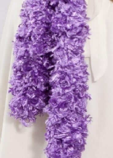 Featherless purple boa scarf, soft and vibrant, perfect for easy storage in a tule bag, no mess, regular size.