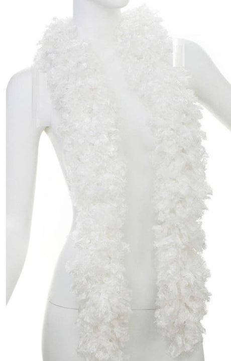 Soft featherless white boa scarf, perfect for parties, comes in a tule bag for easy storage, available in vibrant colors.