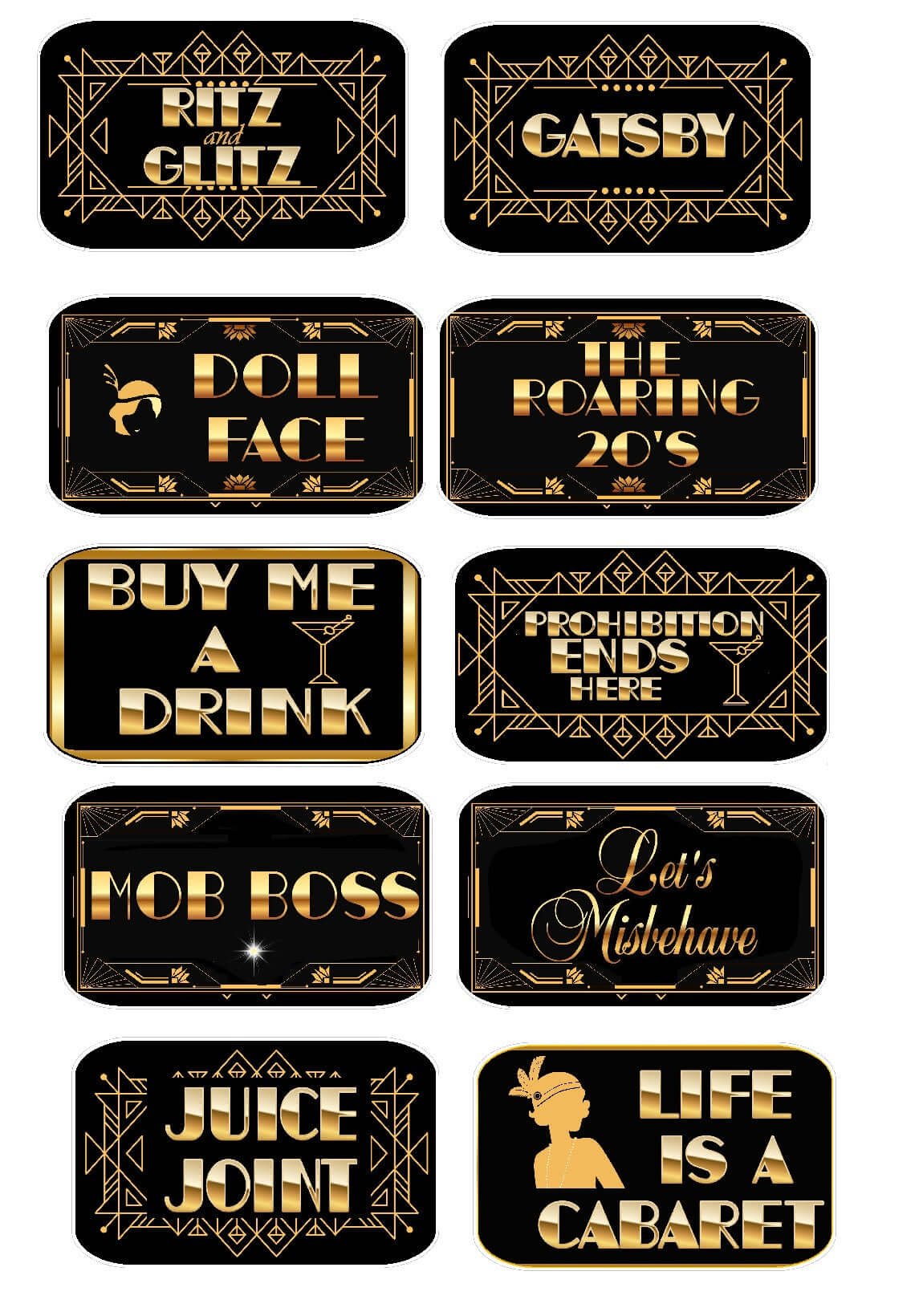 Doll Face Gatsby Black And Gold Photo Booth Prop Set Five-Piece PVC Wedding Props For Glamorous Photo Moments