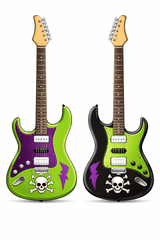 NEW Bigger Musical Instruments- Band collection oversized electric guitars in vibrant colors.