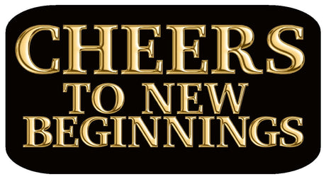 Golden sign reading 'Cheers to New Beginnings' on a black background, perfect for celebrations.