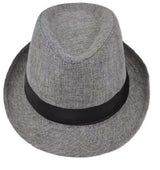 Gatsby Dark Gray Fedora with a textured woven finish and black band for gangster and vintage looks.