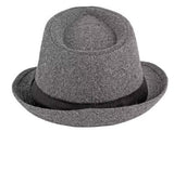 Gatsby Dark Gray Fedora – classic dark gray fedora hat with black band, perfect for vintage and formal looks.