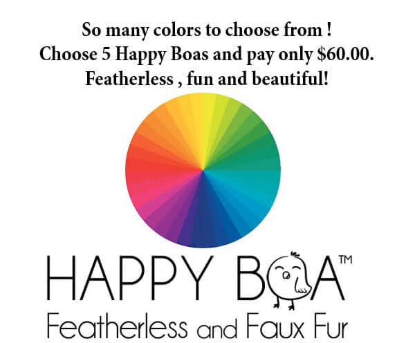 A 5 Piece Boa Bundle featuring colorful Happy Boas, featherless, fun, and beautiful, available for $60.