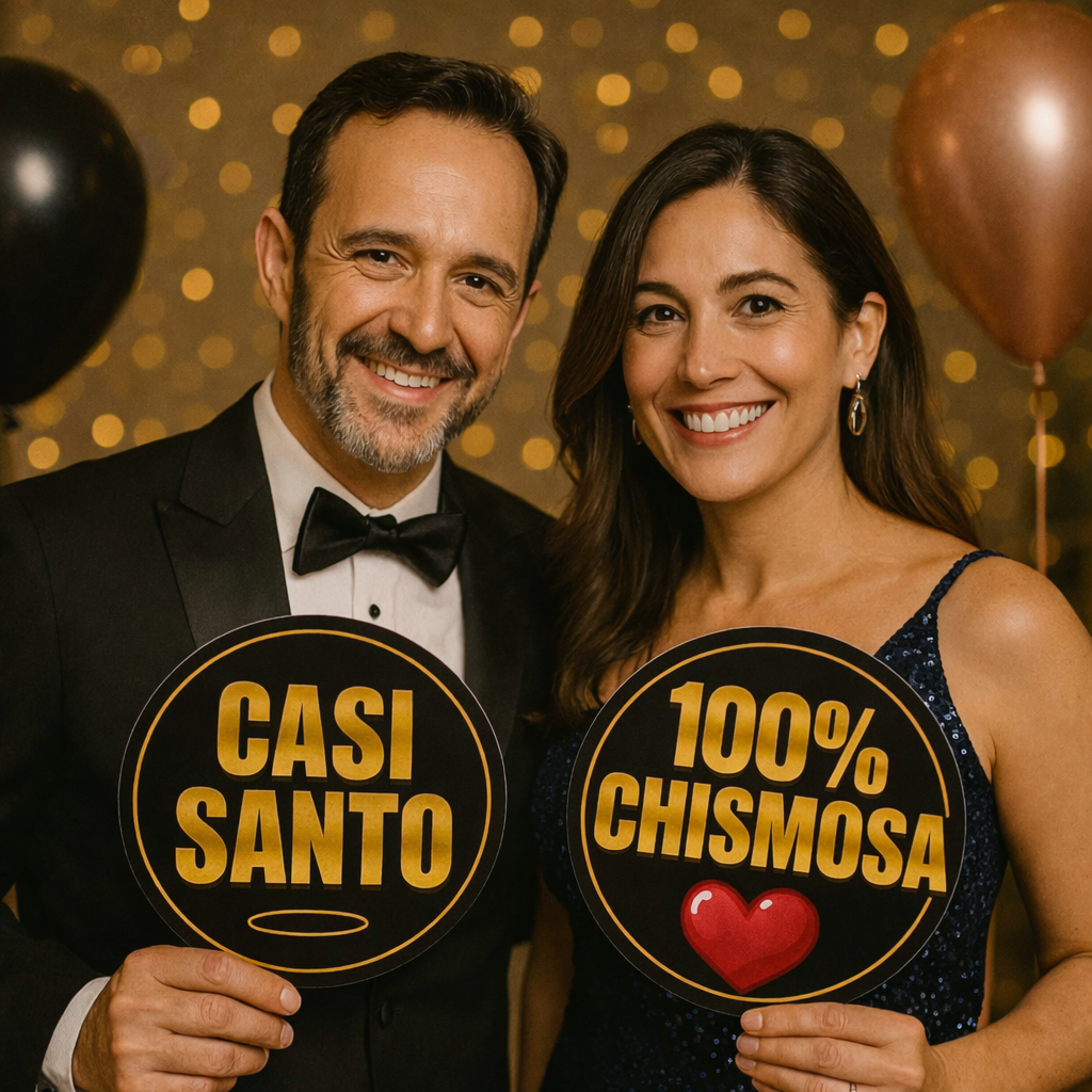 Wedding Photo Booth Props Spanish Language Black And Gold Prop Set Five Round PVC Props Ten Inch Each