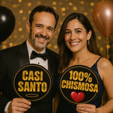 Wedding Photo Booth Props Spanish Language Black And Gold Prop Set Five Round PVC Props Ten Inch Each