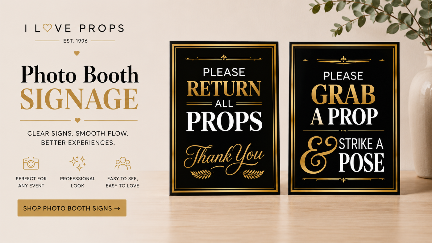 photo booth props sign - please return props, and grab a prop and strike a pose