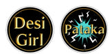 Elegant black and gold round props featuring 'Desi Girl' and 'Pataka' text for wedding celebrations.