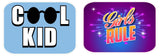 Colorful kids party props featuring 'Cool Kid' and 'Girls Rule' designs, perfect for vibrant celebrations.