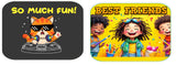 Vibrant kids party prop set featuring fun cat DJ and joyful friends with colorful backgrounds, perfect for celebrations.