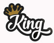 King prop with black and gold design, 14" long, 6mm thick, anti-glare, part of new collection, fun decor.