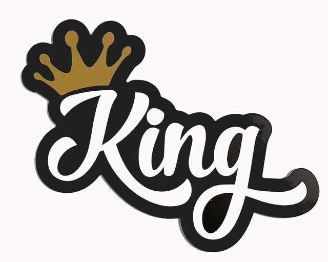 King prop with black and gold design, 14" long, 6mm thick, anti-glare, part of new collection, fun decor.