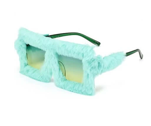Fluffy Aqua Green Furry Glasses for parties, photo booths, festivals, and fun events.