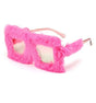 Pink Furry Glasses – Fluffy pink square sunglasses perfect for parties and photo booths.