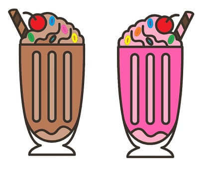 Colorful double-sided milkshake photo booth prop featuring chocolate and strawberry flavors.