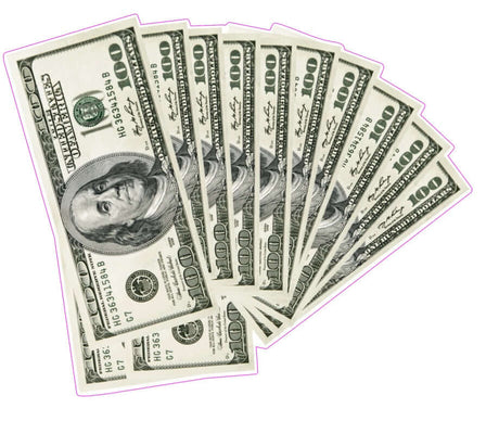 Money fan photo booth prop featuring faux $100 bills, 15" wide, perfect for fun events and celebrations.