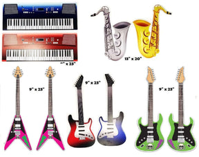 Musical Instruments -Band Collection featuring colorful keyboards, saxophones, and vibrant guitars in a fun 5 piece set.