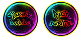 Ain't Like Us Party Prop Set with colorful neon PVC round props labeled Sugar Daddy and Rich Auntie, each 10 inches.