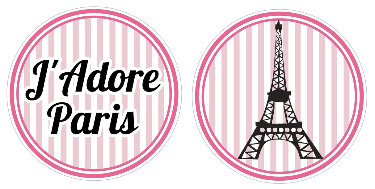 Colorful Paris party prop featuring 'J'Adore Paris' text and Eiffel Tower illustration, perfect for young adult celebrations.