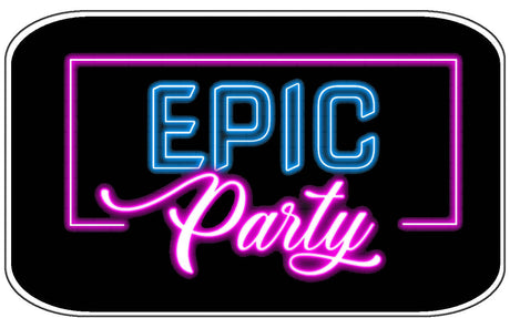 Colorful neon sign with text 'EPIC Party', perfect for fun photo booth props at events and celebrations.